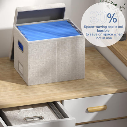 File Organizer Box - File Boxes for Hanging Files with Lid Set of 2 Decorative Hanging Folders Organizer Letter Size with One-Piece Plastic Frame Slides (Light Grey, 13.2*10.1*10.1in(2Pack))