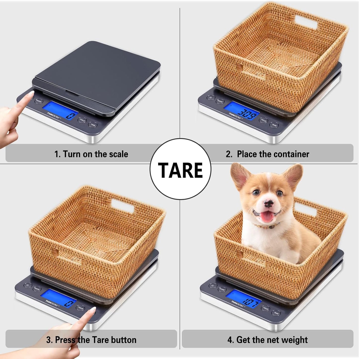 THINKSCALE Shipping Scale, 86lb/0.1oz Postal Scale with Hold and Tare, Scale for Packages, LCD Display, Postage Scale, Mail Scale, Shipping Scale for Small Business, Batteries & AC Adapter