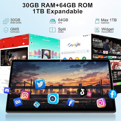 2025 Latest Tablet 10 inch Android 15 Tablets with Keyboard, 30GB RAM 64GB ROM 2.0GHz Octa-Core, Dual Camera, 1TB Expand, Widevine L1, 5G WiFi, BT 5.0, 2 in 1 Tableta PC (Black)