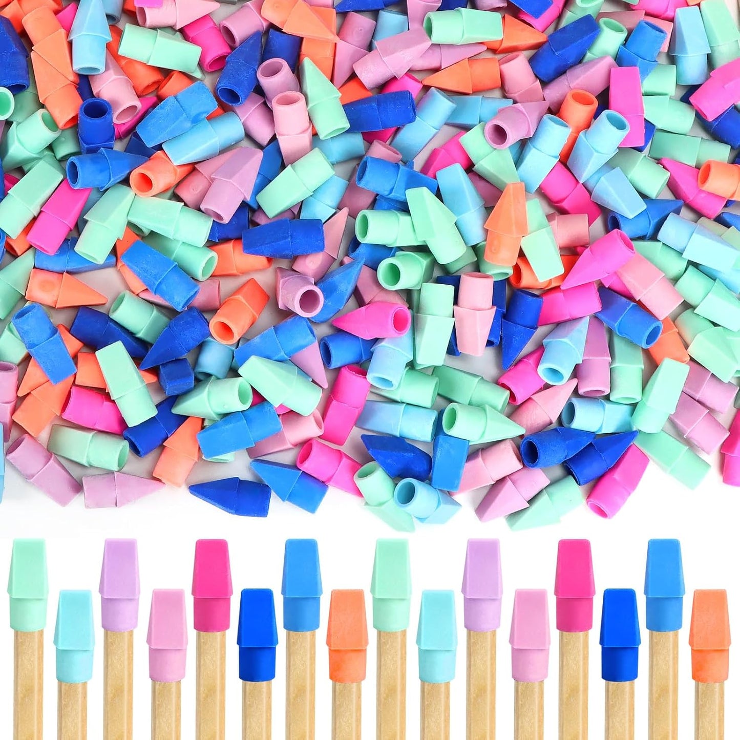 PRALB 1000PCS Pencil Top Eraser Bulk Caps for Pencils,Chisel Shape Erasers Toppers for Party Favors Games Prizes, Pencil Top Erasers Cap for Home School Classroom Office Ocean Color