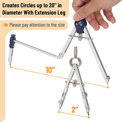 Mr. Pen- Professional Geometry Set Metal Compass, 7 pcs, Geometry Precision Tool Set with Shatterproof Storage Box, Drafting Tools & Drafting Kits, Back to School Supplies