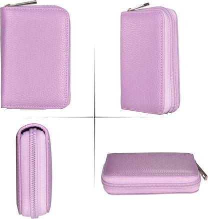 Easyoulife Genuine Leather Credit Card Holder Zipper Wallet With 26 Card Slots
