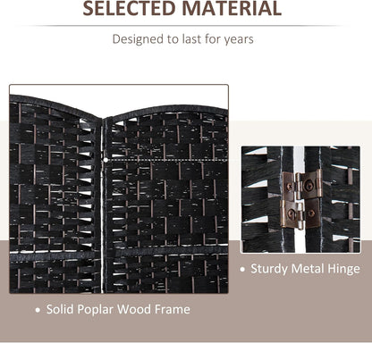 HOMCOM Room Divider 4 Panels Folding Privacy Screen 6FT Tall Portable Wicker Weave Partition Wall Divider for Bedroom Home Office, Black