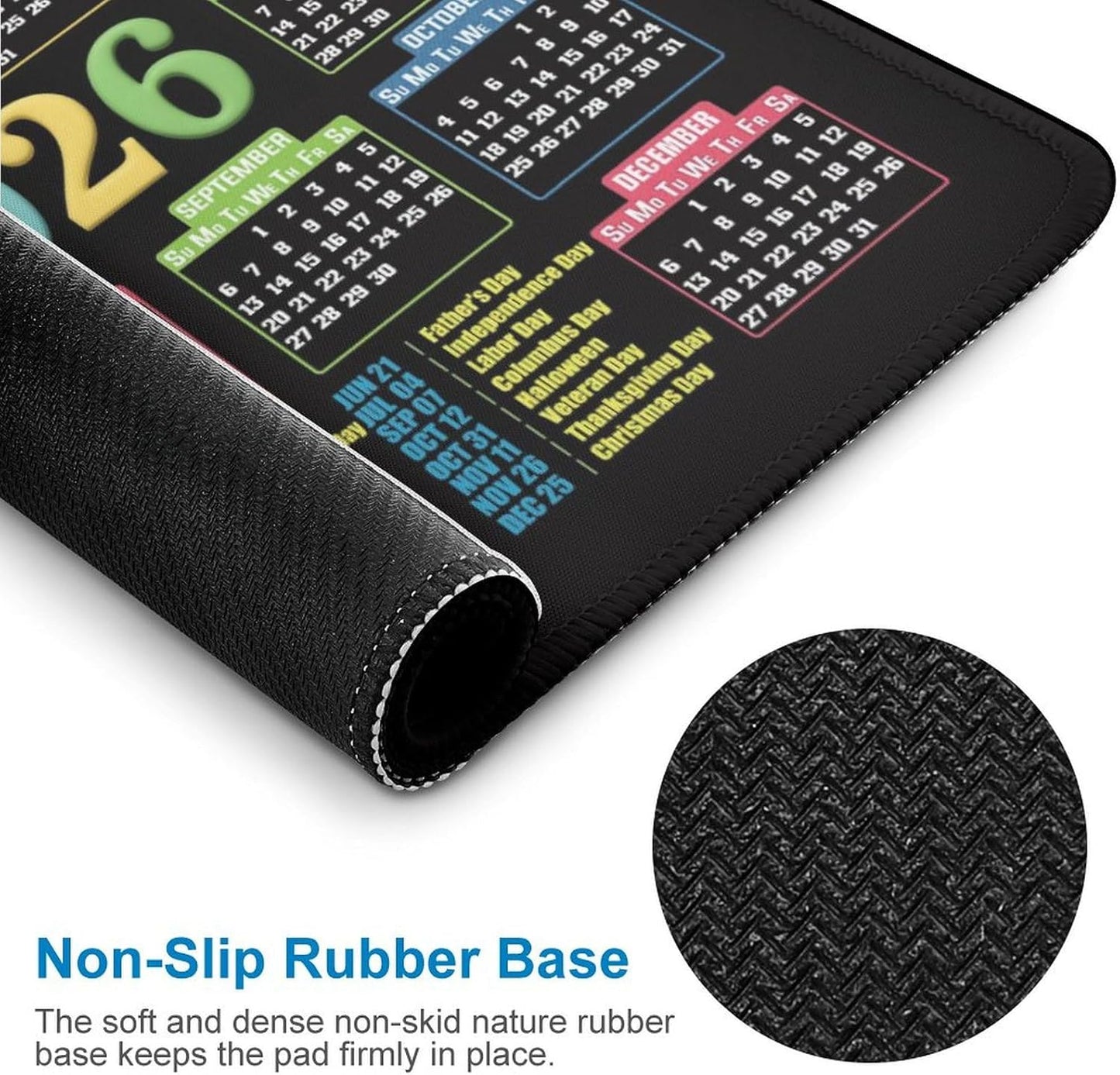 Mouse Pad 2026 Calendar Stitched Edge,Computer Mouse Pads Calendars Non-Slip Rubber Desk Mat Mousepad Gaming Office Keyboard Mat (9.45x7.87 in) (Colorful)