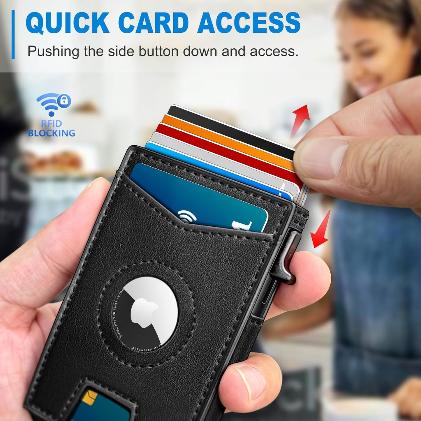 Airtag Wallet for Men,with Money Clip Gift Boxed,Slim Front Pocket Wallet RFID Blocking Metal Case Smart Pop-up Credit Card Holder in Magnetic Leather Flip