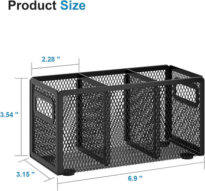 Marbrasse 2P Mesh Pen Holder for Desk,Pencil Holder Desk Organizer 3 Adjustable Compartments,Pencil Cup with Handle Perfect for Classroom, Office, Home,Makeup,Art (Black)