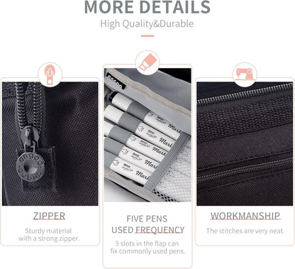 HVOMO Pencil Case Large Capacity Pencil Pouch Handheld Pen Bag Cosmetic Gift for Office School Teen Girl Boy Men Women Adult (Black)