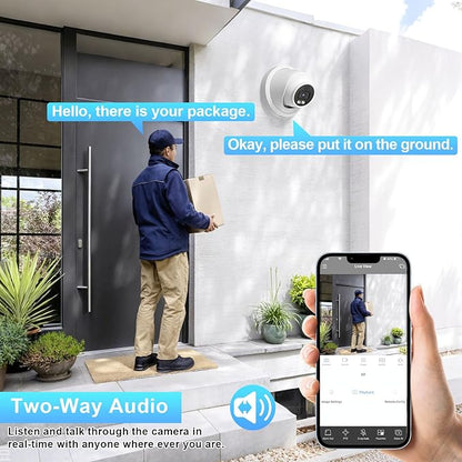 4MP IP PoE Camera, Turret Security Camera Outdoor, Waterproof IP67, Built-in Two-Way Audio, Smart Dual Light Color Night Vision, 2.8mm lens 110° Wide Angle, Human/Viehcle Detection, IND4FD97K