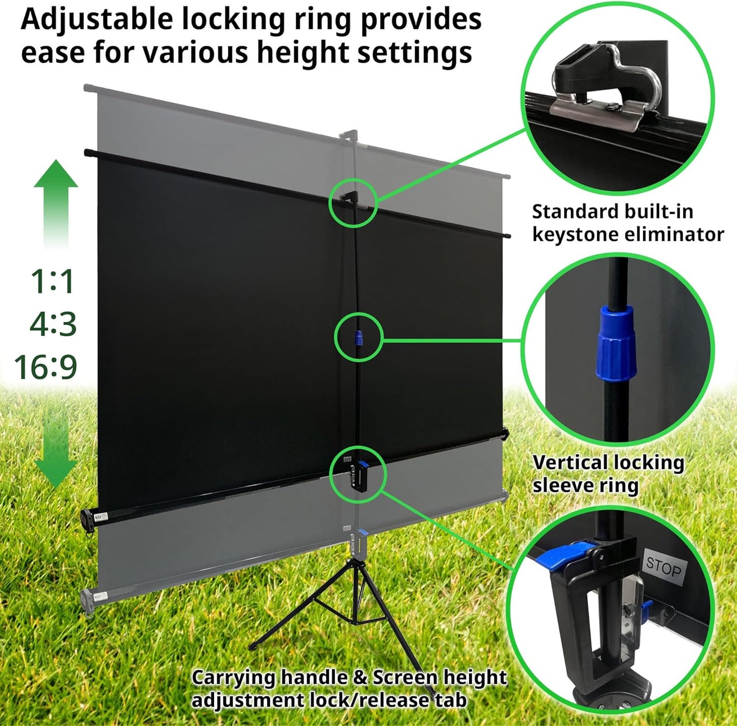 Elite Screens Tripod Series, Portable Pull Up Home Movie/Theater/Office Projector Screen (85-inch/ 1:1)