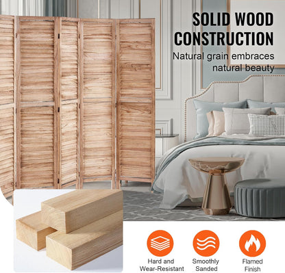 VEVOR Wood Room Divider, 6 Panel Wood Folding Privacy Screen, 66.9 Inches Tall Indoor Louvered Partition Divider, Portable Decoration Screen, for Room Separation, Home, Office, Restaurant & Bedroom