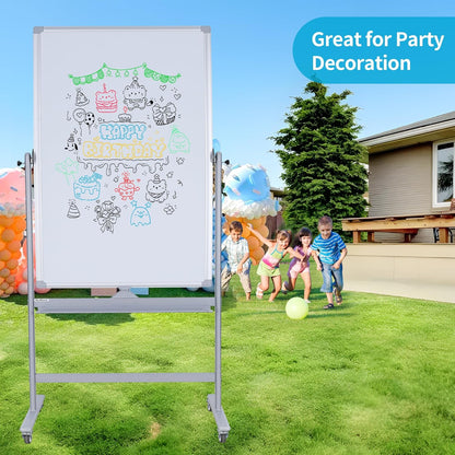 40" x 28" Double-Sided Mobile Whiteboard with Wheels | Rolling Magnetic Dry Erase Board on Stand | Adjustable Height Silver Frame White Board for Office, Classroom & Home