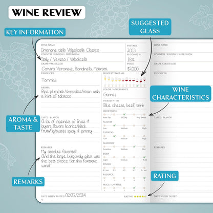 Legend Wine Tasting Journal – Wine Guide & Diary – Unique Accessories & Gifts for Wine Lovers, Women & Men, Eco Leather Notebook (Deep Sea)