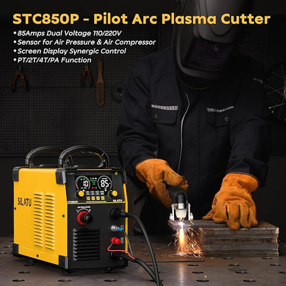 SILATU 85Amps Plasma Cutter, STC850P HF Non-Touch Pilot Arc Plasma Cutter Machine, 110/220V Dual Voltage Air Sensor Technology Digital Display, 1'' Clean Cut 5/4'' Max Cut, PT/2T/4T for Beginners DIY
