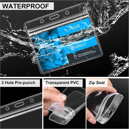 Marspark 100 Sets Clear Name Tags with Lanyard, Lanyards for ID Badges Reusable Strap with ID Holder Plastic Name Badges for Adults Business School Church Conference (Black)