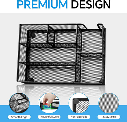 Desk Drawer Organizer, Office Drawer Divider Organizer Tray with 6 Compartments, Metal Mesh Desktop Organization and Accessories for Stationery Makeup Kitchen Toolroom School ＆Office, 12.6x8.27x1.6 in