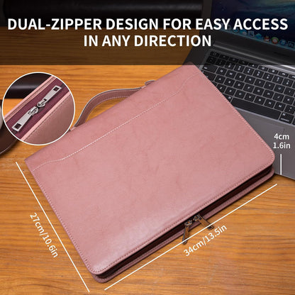 Personalized Vegan Leather Portfolio with Hidden Handle, Front Pocket, Custom Business Padfolio Tablet/13” Laptop Organizer, Professional Executive Document Folio, Pink