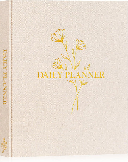 Lanpn Undated Daily Planner Hourly Schedule Notebook, 196 Pages 2 Page per Day To Do List Notebook Notepad Appointment Work Planner, Hardcover Daily Journal Organizer Book For Women 7.7" x 9.3" Beige