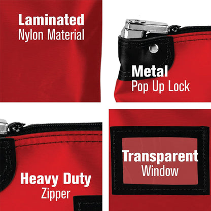 BankSupplies Laminated Nylon Locking Deposit Bag | Red | 15W x 11H | 2 Keys Included for Each Bag | HIPAA | Puncture Resistant Laminated Nylon | Double Stitched Seams