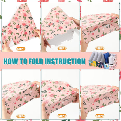 PerKoop 6 Pcs Magazine File Holder Foldable Decorative Cardboard File Folders 6 Patterns Floral Colored Magazine Rack with Printable Sticker Labels for School Office Home Desk (Flower Design)