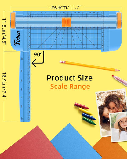 Firbon Blue A5 Paper Cutter, Straight Small Paper Trimmer with Side Ruler for Scrapbooking Craft, Paper, Coupon, Label, Cardstock