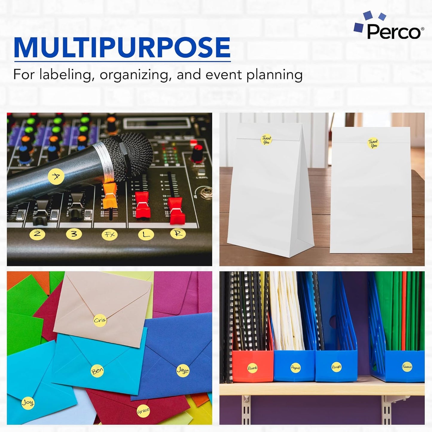 Perco Metallic Gold 1" Round Circle Dot Sticker Labels for Wedding Invitations - Multi-Roll Pack, 3 Rolls, 1,000 Labels Each - Permanent Adhesive, Vibrant Colors - Perforated for Easy Use, Made in USA