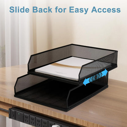 Stackable Paper Tray Organizer, Metal Mesh Wire Letter Tray, Letter Trays Organizers, Front-Load Paper Holder Storage for Office, School, Home,2 Pcs