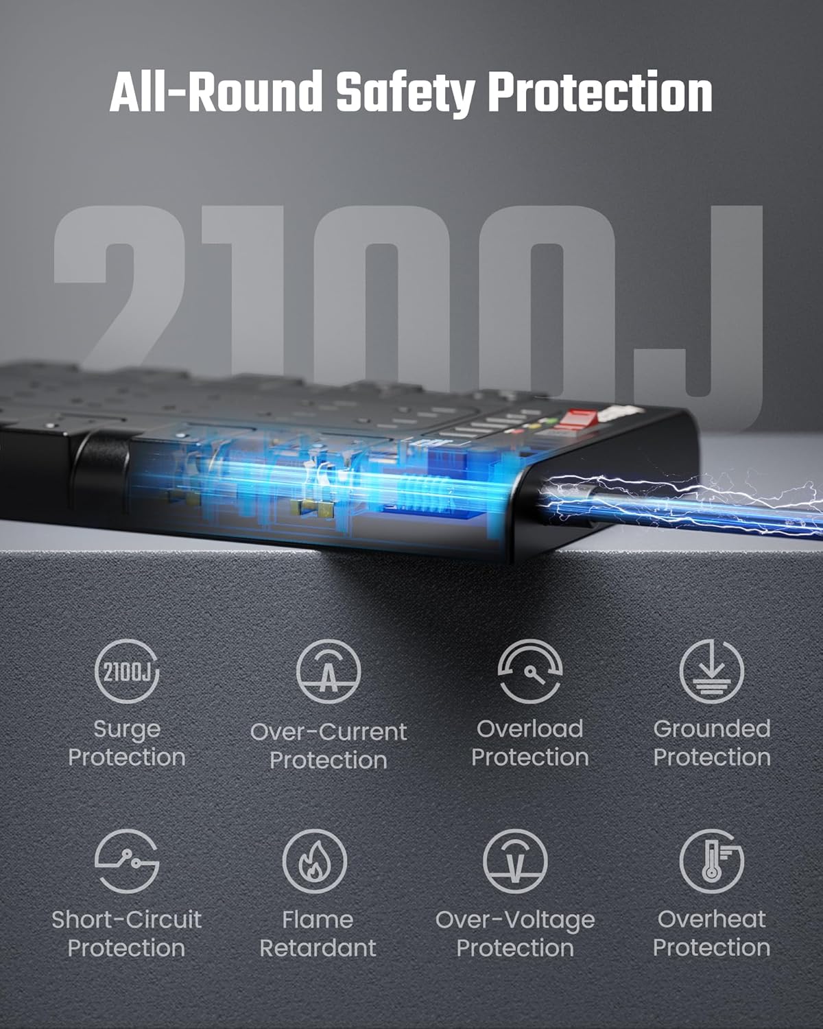 10Ft Power Strip Surge Protector, SUPERDANNY Charging Station 22 Outlets with 45W Type-C Fast Charging USB Ports, 4 USB-A, 2 USB-C, 2100J, 15A/1875W, Flat Plug Extension Cord for Home Office Black