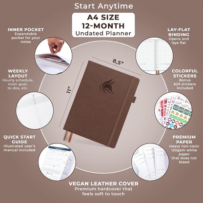 Clever Fox Planner PRO Schedule – Undated Weekly & Monthly Life Planner with Time Slots, Appointment Book & Daily Organizer, A4 (Dark Terracotta)