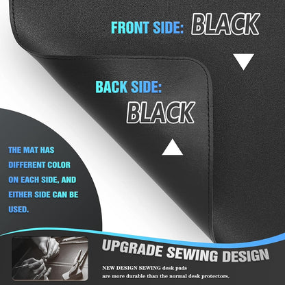 K KNODEL Desk Mat, Blotter, Dual-Sided Office Desk Pad, Waterproof Desk Mat for Desktop, Desk Blotters, PVC Leather Pad Protector (Black, 35.4" x 17")