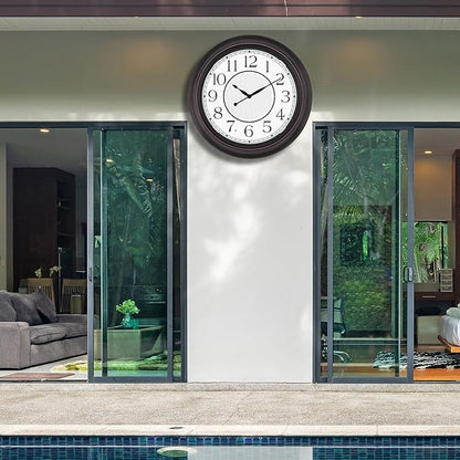 18 Inch Lighted Wall Clock Outdoor Clocks with Smart Light Sensor Battery Operated Wall Clocks with Night Light, Waterproof Wall Clock for Patio, Garden, Porch, Living Room, Home, Office