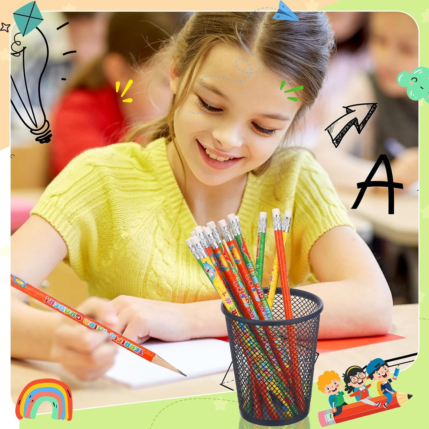 Tenceur 48 Pcs 5th Graders Pencils, 5 Motivational Cute Pencils Bulk with Erasers for Kids Student Teacher Classroom Reward Back to School Supplies