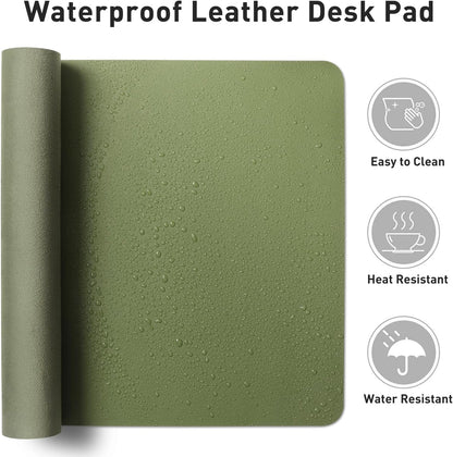 Aothia Leather Desk Pad Protector, Mouse Pad, Office Desk Mat, Non-Slip PU Leather Desk Blotter, Laptop Desk Pad, Waterproof Desk Writing Pad for Office and Home (31.5" x 15.7",Olive Green)