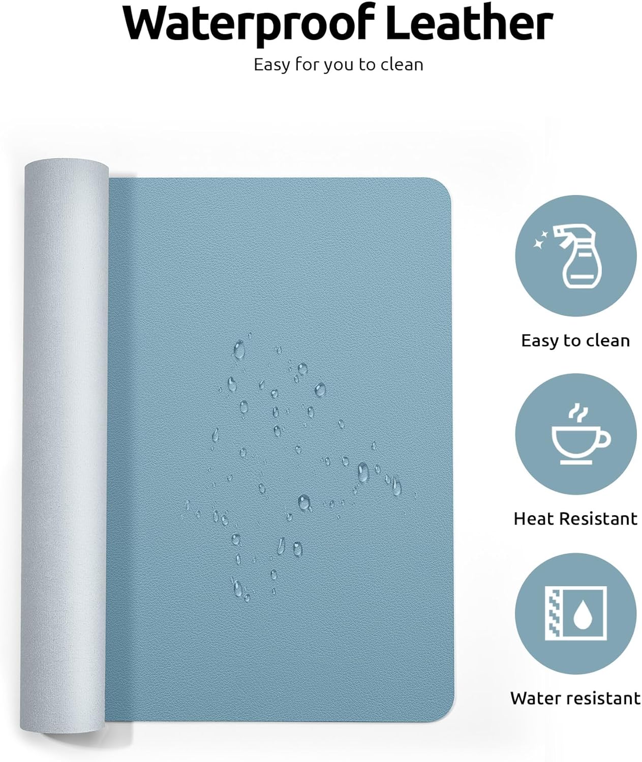 YSAGi Leather Desk Protector, Office Mat, Large Mouse Mat, Non-Slip PU Leather Blotter, Laptop Pad, Waterproof Writing Pad for Office and Home (Ice Blue, 35.4" x 17")