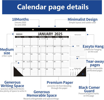 Desk Calendar 2025-2025 Calendar -18 Months-January 2025-June 2026,Desk Calendar 2025 with to-do List,Thick Paper,2025 Desk Calendar 17" x 12" For Planning Use for Home or Office.