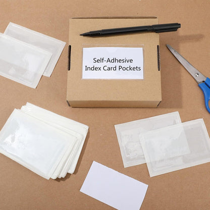 Chinco 50 Pack Clear Adhesive Pockets, Labels for Storage Bins, Plastic Self Adhesive Index Card Holder with Top Open for Organizing Bins Box Drawer(2.5 x 4.06 Inches)