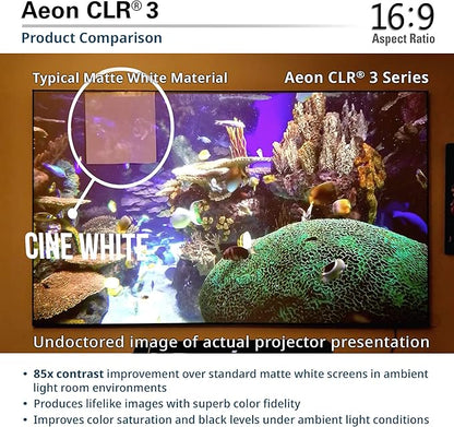 Elite Screens Aeon CLR3 123" UST ALR Projector Screen, 16:9 4K Ultra HD, 90% Ceiling Light Rejecting, Edge-Free Fixed Frame, Grey Screen for Indoor Home Theater & Movies – AR123H-CLR3