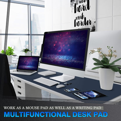 K KNODEL Large Office Leather Desk Mat, Mouse and Keyboard Pad, Computer and Laptop Mat, Desktop Protector and Cover, Writing Pad and Blotter (47.2"x17", Dark Blue)