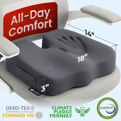 5 STARS UNITED Seat Cushion for Tailbone Pain Relief – Memory Foam Lifting Pillow for Coccyx, Hip, Hemorrhoid, Sciatica & Post-Surgery Recovery – Wheelchair, Car, Desk, Gaming & Office Chairs, D Gray