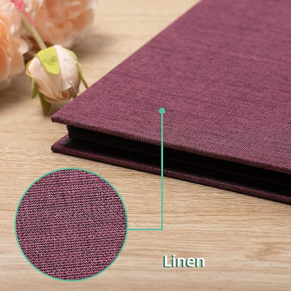 Photo Album Self Adhesive Scrapbook 3x5 4x6 5x7 6x8 Magnetic Album DIY Scrap Book 11x10.6 Inch 40 Black Sticky Pages Linen Cover DIY Photo Album(Purple)