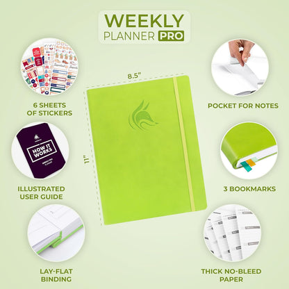Clever Fox Planner PRO – Weekly & Monthly Life Planner to Increase Productivity, Time Management and Hit Your Goals, 8.5x11″ (Lime Green)