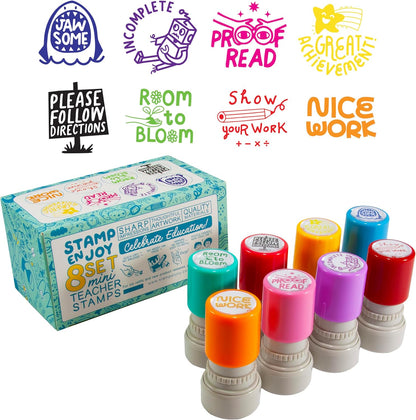 8 Self-Ink Flash Stamp Set, Multicolor Teacher Stamps for Classroom, Pre-Inked, Refillable Stamps (North Star Set)