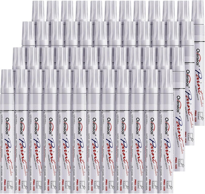 Overseas 48 White Paint Pens, Oil Based Permanent Markers Set - Quick Drying, Waterproof, Fade-Resistant, Medium Tip Paint Markers Bulk for Wood, Metal, Rock, Ceramic, Plastic, Canvas, Glass, Rubber