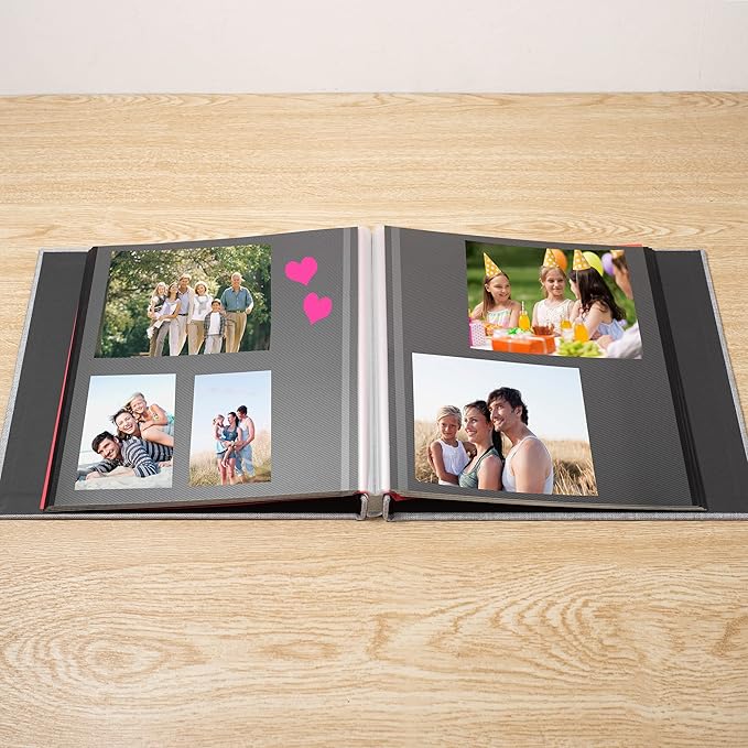 Large Photo Album Self Adhesive for 4x6 8x10 Magnetic Scrapbook Album DIY 60 Black Sticky Pages Linen Cover Photo Album(Grey)
