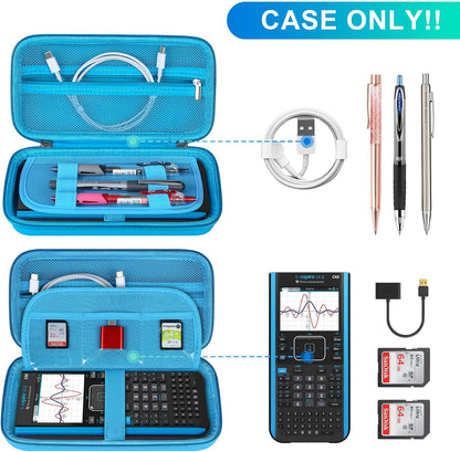 BOVKE Calculator Case for Texas Instruments TI-Nspire CX II CAS/CX II/CX CAS/CX Color Graphing Calculator and More - Extra Mesh Pocket for USB Cables and Other Accessories, Blue