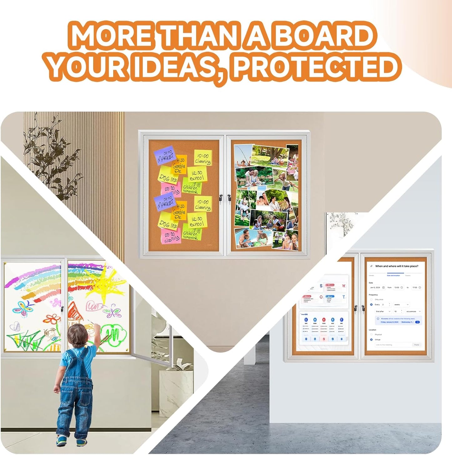 Enclosed Bulletin Board with Locking Door, Outdoor Bulletin Board Weatherproof, Lockable Display Case for Home, Office, and Community Use(31.5" L x 43.3" W Cork)