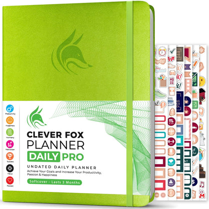 Clever Fox Planner Daily PRO - 8.5 x 11" A4 Size Daily Life Planner and Gratitude Journal to Increase Productivity, Time Management and Hit Your Goals - Undated - Lasts 3 Months (Lime Green)