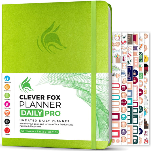 Clever Fox Planner Daily PRO - 8.5 x 11" A4 Size Daily Life Planner and Gratitude Journal to Increase Productivity, Time Management and Hit Your Goals - Undated - Lasts 3 Months (Lime Green)