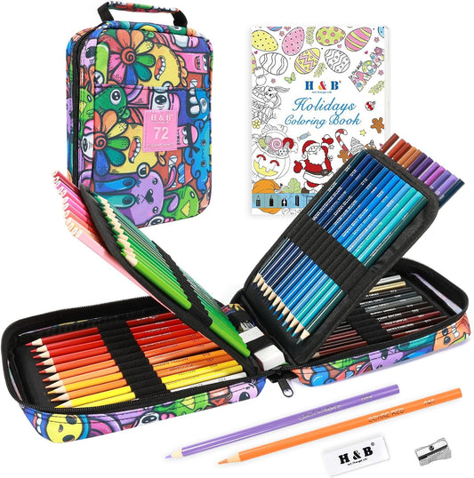 H & B Art Supplies, 72Pack Drawing Supplies for Adults, Drawing Kit with Coloring Book, Oil-Based Colored Pencils for Artists