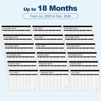SUNEE Desk Calendar 2025-2026 17x12, 18 Months, JUL. 2025 - DEC. 2026, Academic Calendar 2025-2026, School Year Large Desktop Calendar Monthly for Teacher, Black with Note