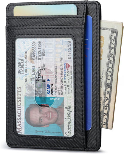 Buffway Slim Minimalist Front Pocket RFID Blocking Leather Wallets for Men and Women - Peak Black